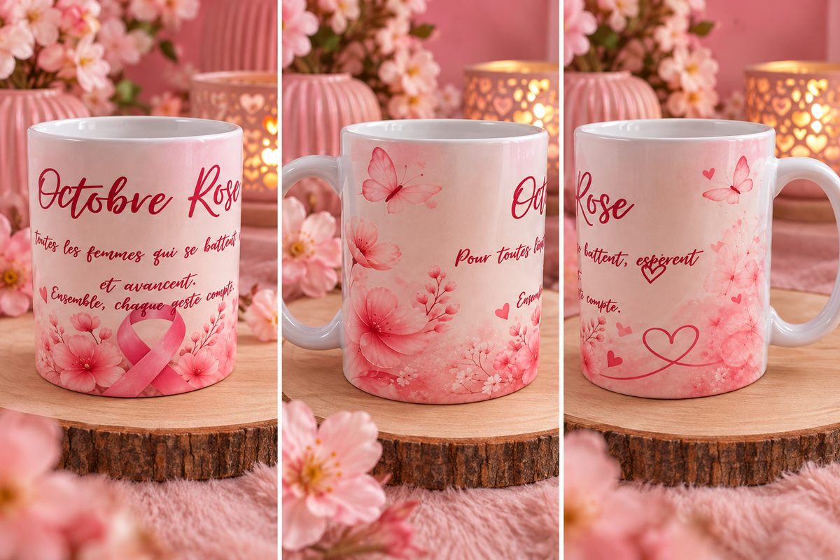 🎀 Mug Octobre Rose – Ensemble, plus fortes ! 💗